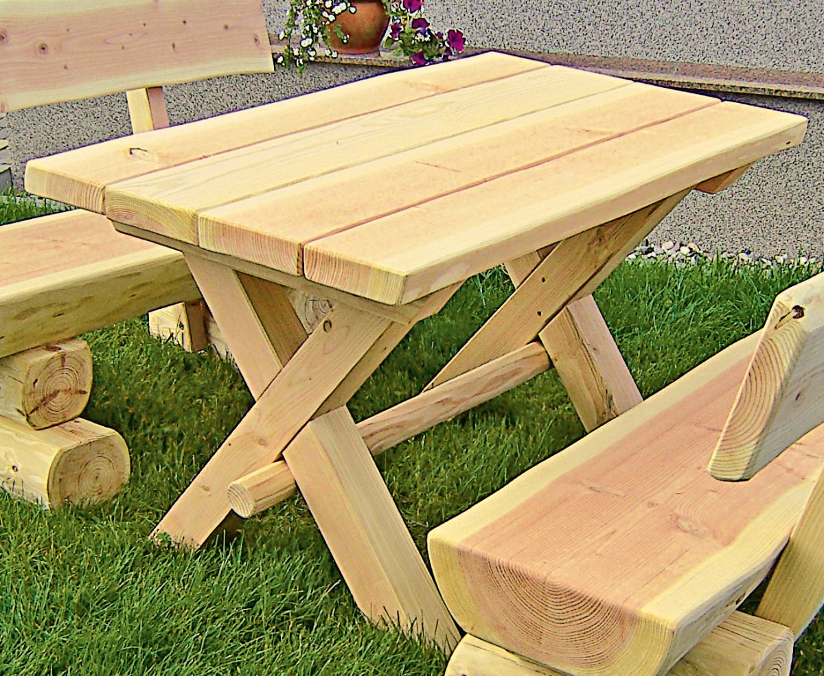RUSTIKAL Gartentisch aus Holzbohlen Douglasie/Lärche natur