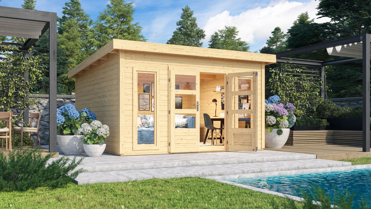 Gartenhaus Northeim 5 - 369x369 cm, 38 mm Holz naturbelassen, Karibu Gartenhaus Northeim 5 - 369x369 cm, 38 mm Holz naturbelassen, Karibu