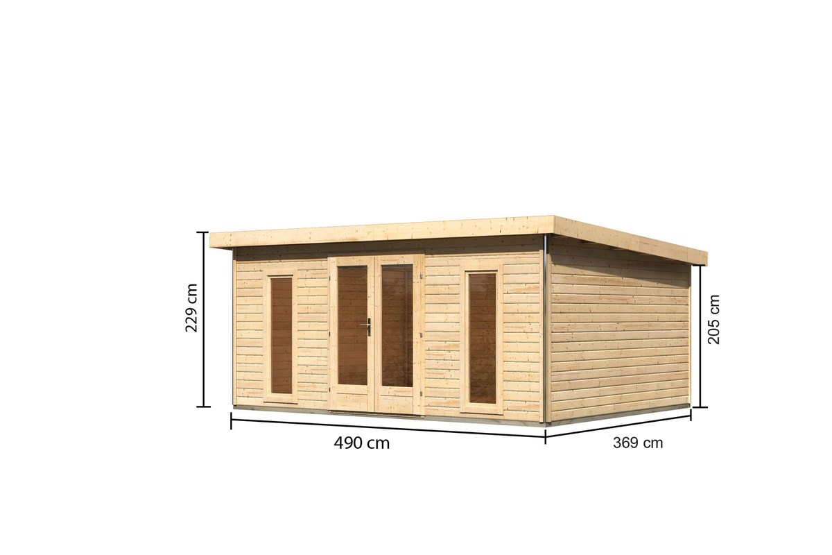 Gartenhaus Radeburg 4 - 490x369 cm, 40 mm Holz naturbelassen, Karibu