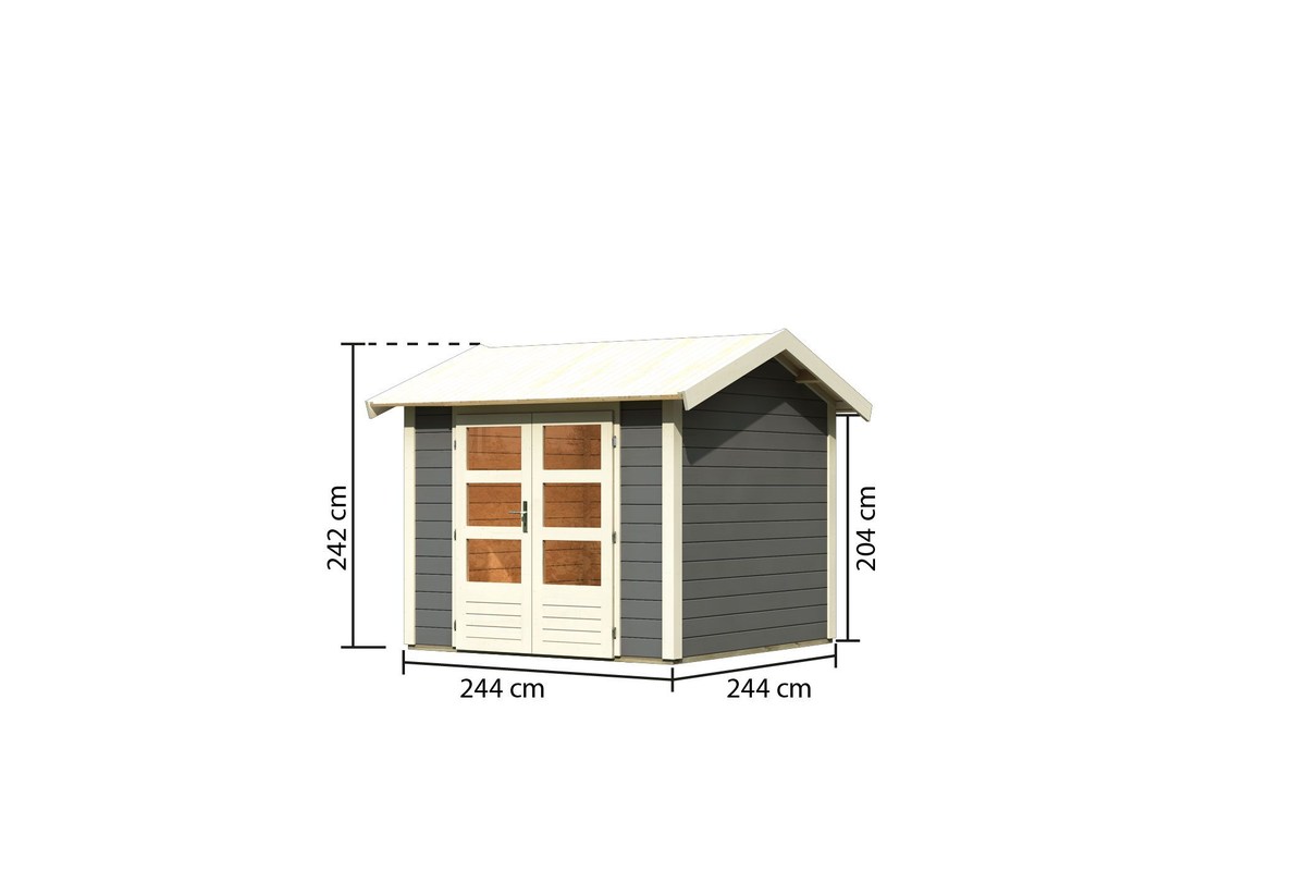 Gartenhaus Theres 3 - 244x244 cm, 28 mm Holz terragrau, Karibu