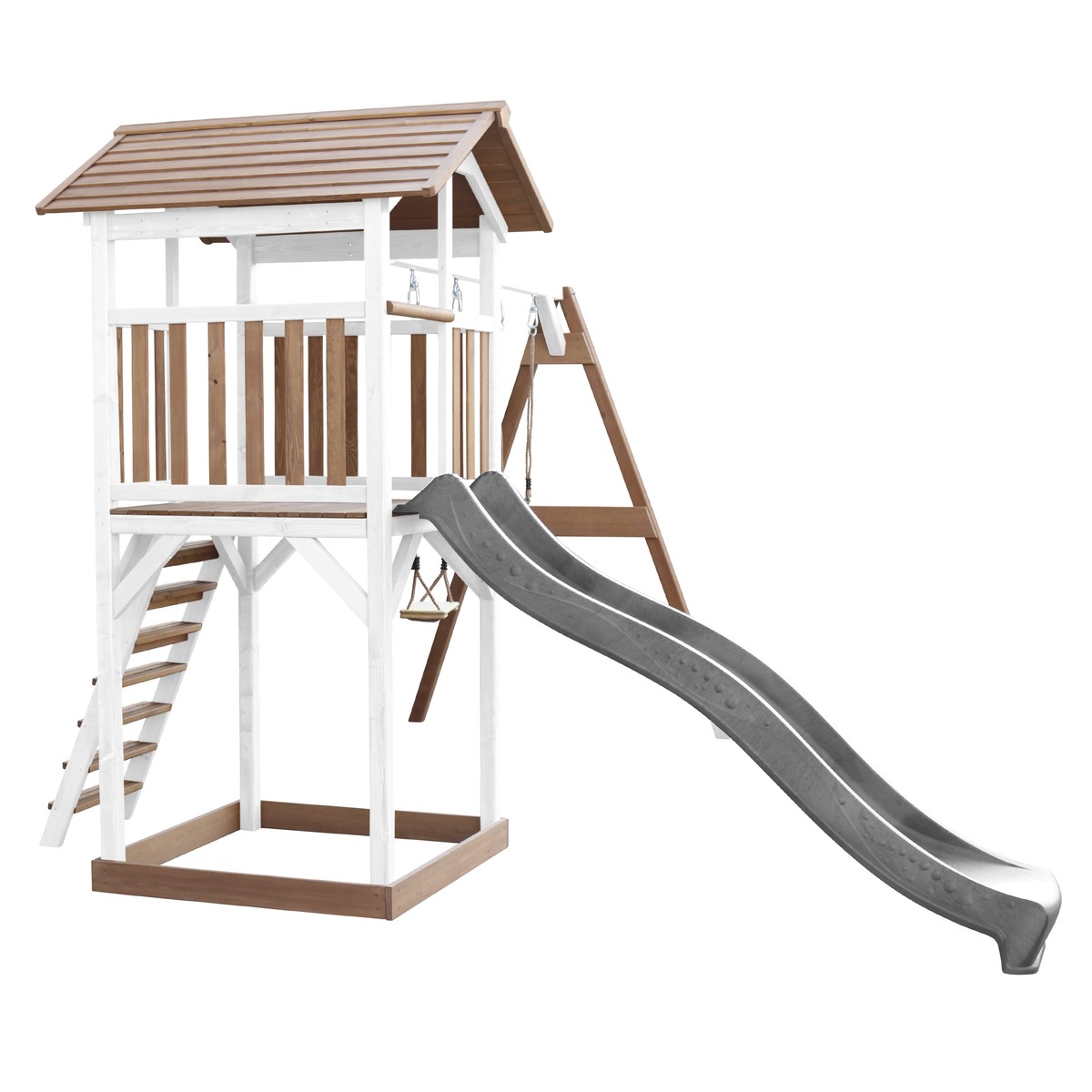 Spielturm Beach Tower Double Swing braun/weiß mit Rutsche grau