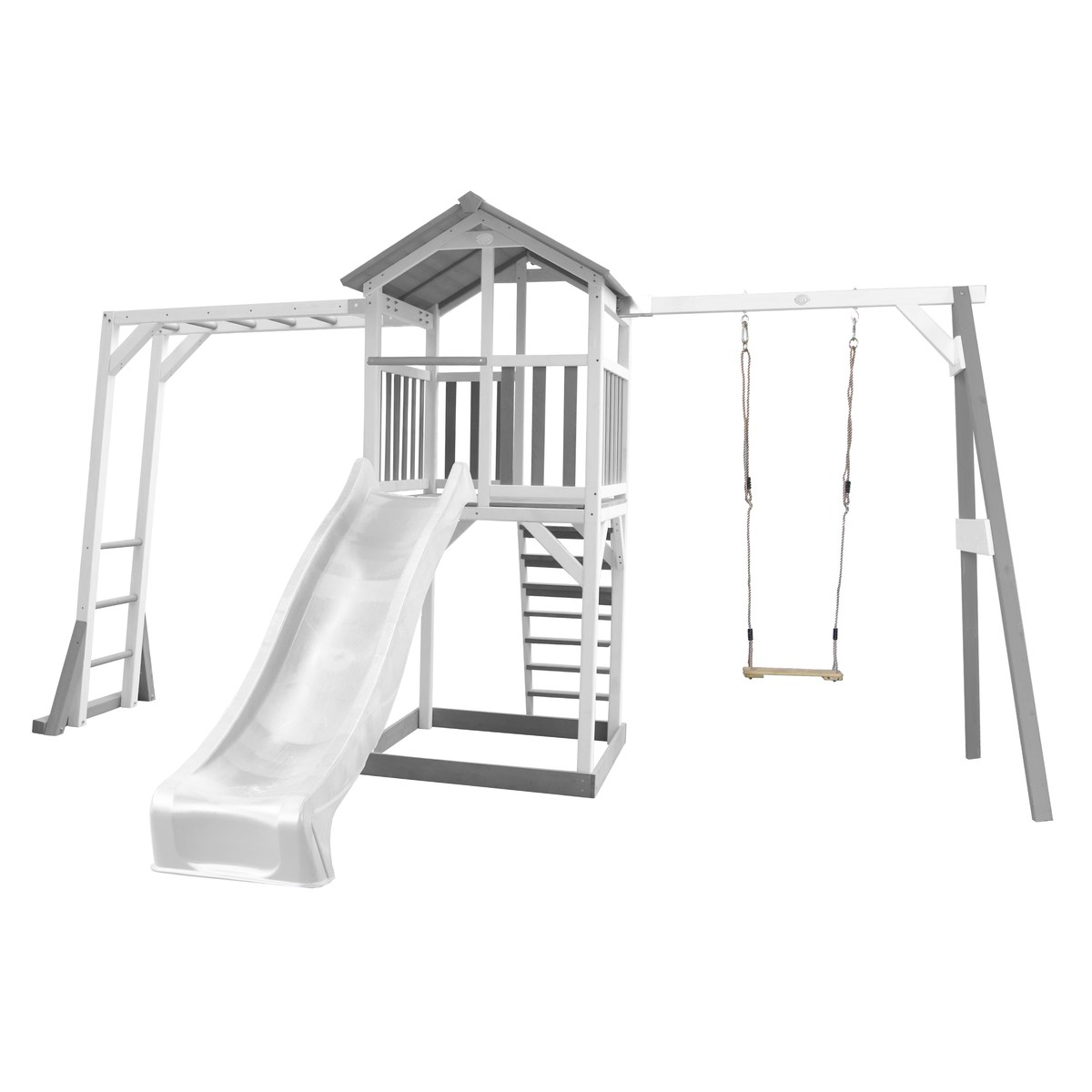 Spielturm Beach Tower Climbing & Swing grau/weiß mit Rutsche weiß