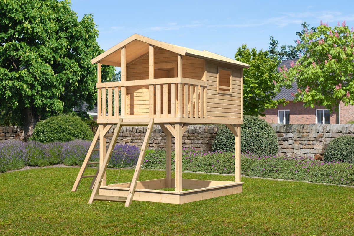 Stelzenhaus Benjamin naturbelassen mit Netzrampe