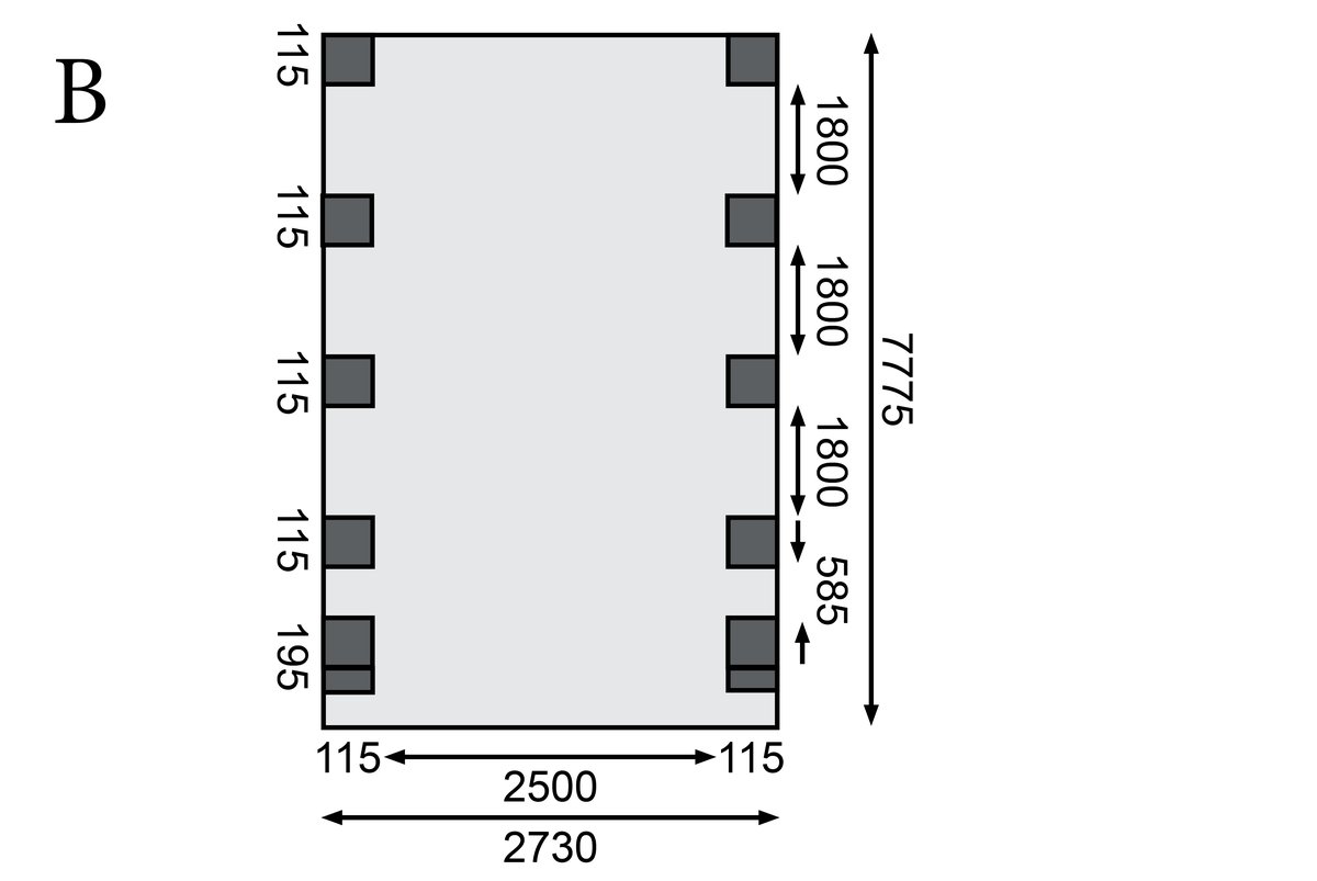 Einzelcarport CLASSIC 2 Variante C - 318x670 cm, kdi mit Stahldach