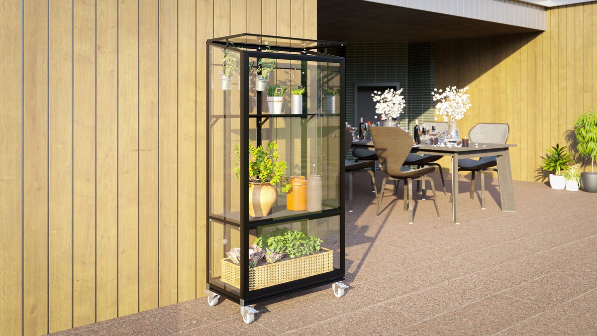 Vitavia Balkongewächshaus Polis mit Rollfundament, schwarz, Echtglas