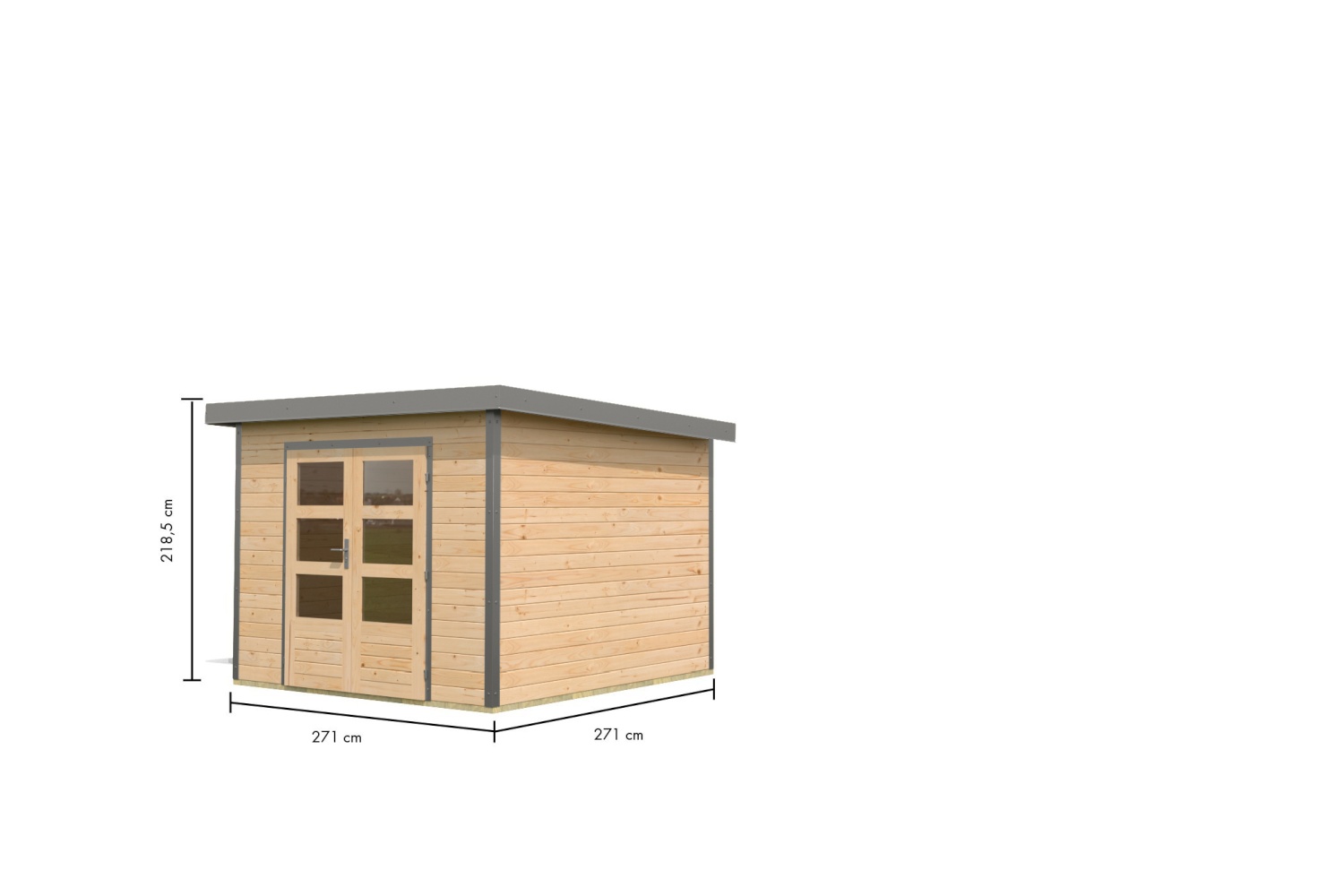 Hybrid-Gartenhaus Pluto 6A - 271x271 cm, 28mm naturbelassen/graualuminium