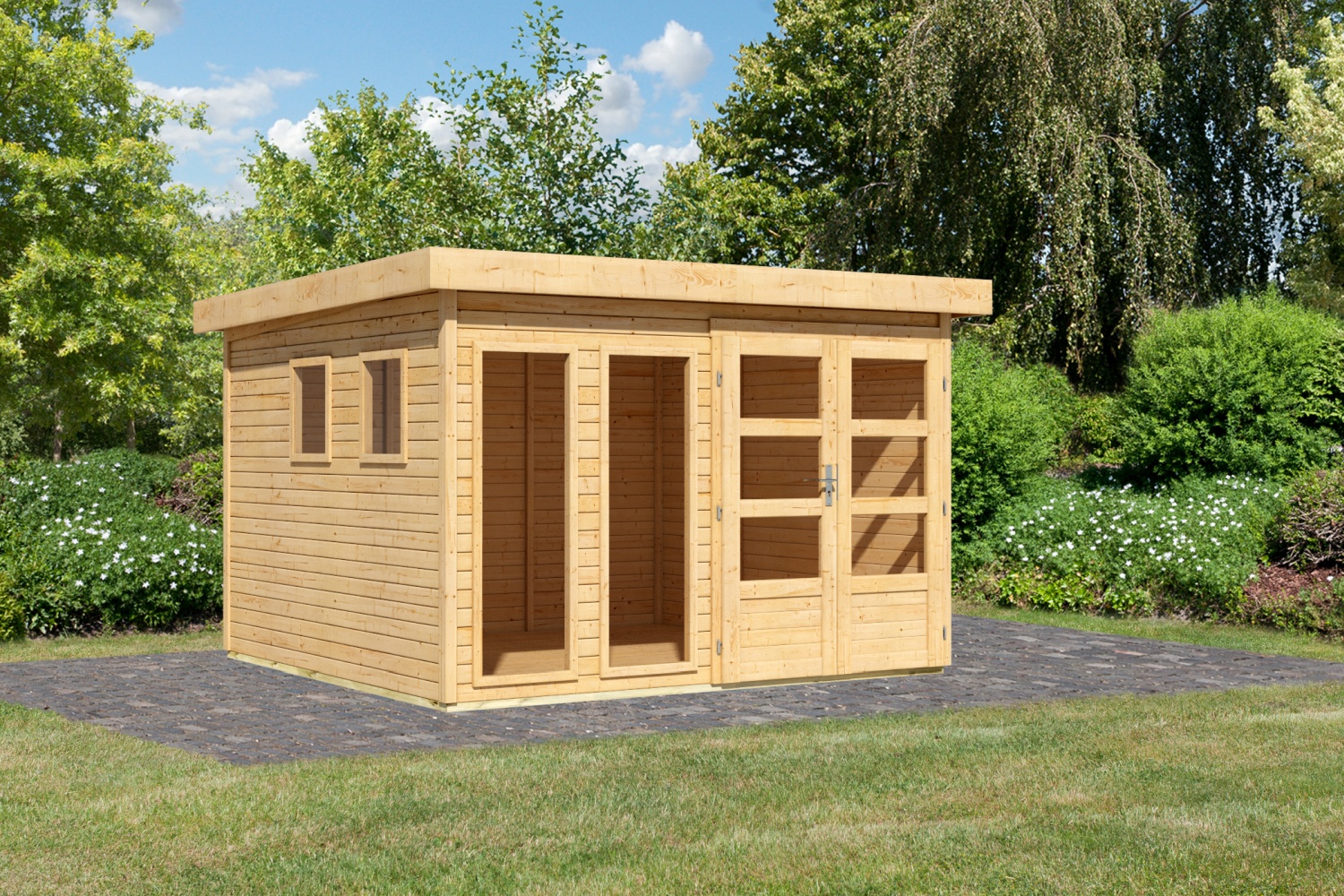 Gartenhaus Lahar 6 - 302x306 cm, 19 mm Holz naturbelassen, Karibu