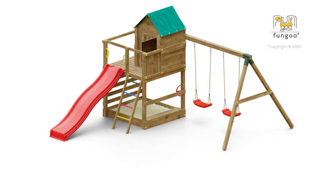 Spielturm "Jarcas 4" mit Doppelschaukel, Rutsche und Sandkasten von Fungoo®