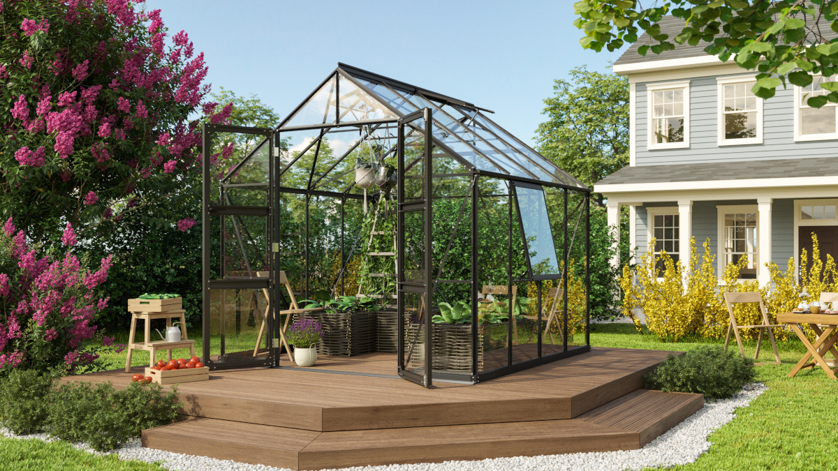Vitavia Gewächshaus Olymp 6700 ESG3mm, schwarz