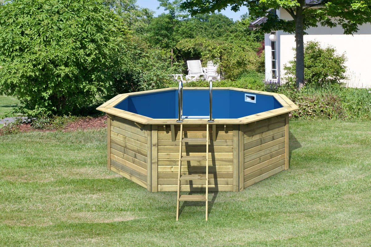 Achteck-Pool X1 400x400 cm, Holz kdi/Folie blau, Karibu