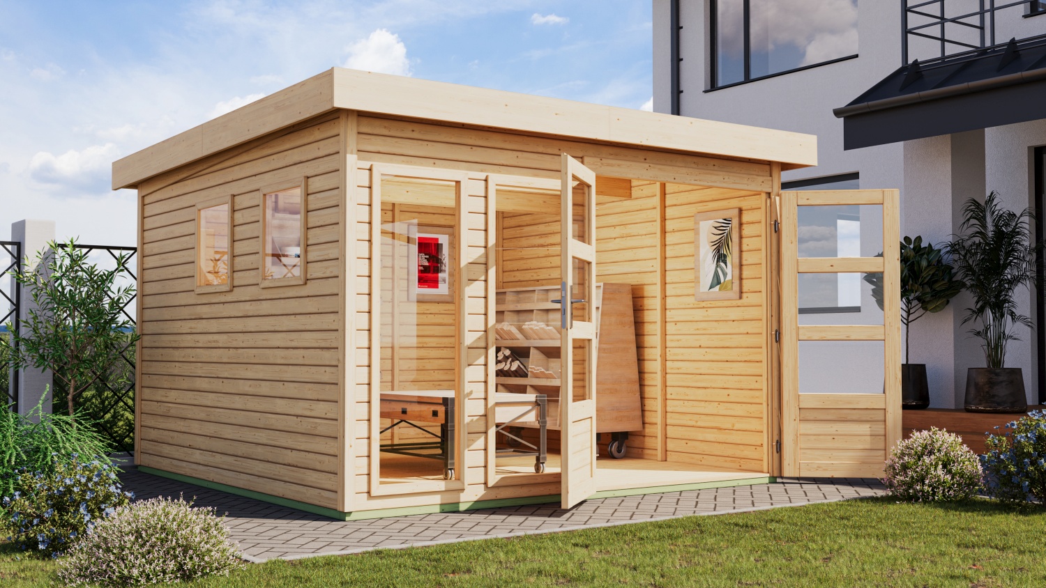 Gartenhaus Lahar 6 - 302x306 cm, 19 mm Holz naturbelassen, Karibu