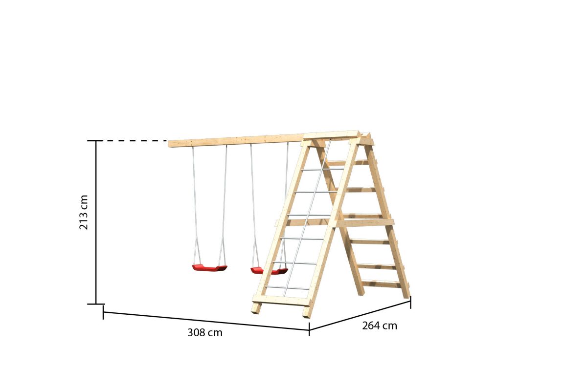 Stelzenhaus Frieda naturbelassen, Set mit Kletterschaukel und Rutsche rot