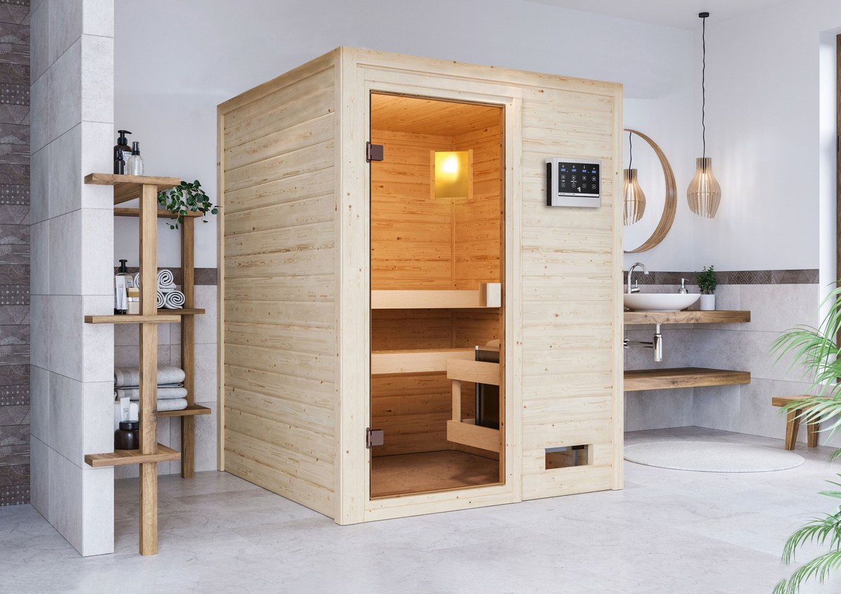 Aktionssauna Valida 1 Fronteinstieg - 145x145 cm, 38 mm Massivholz-Kellersauna