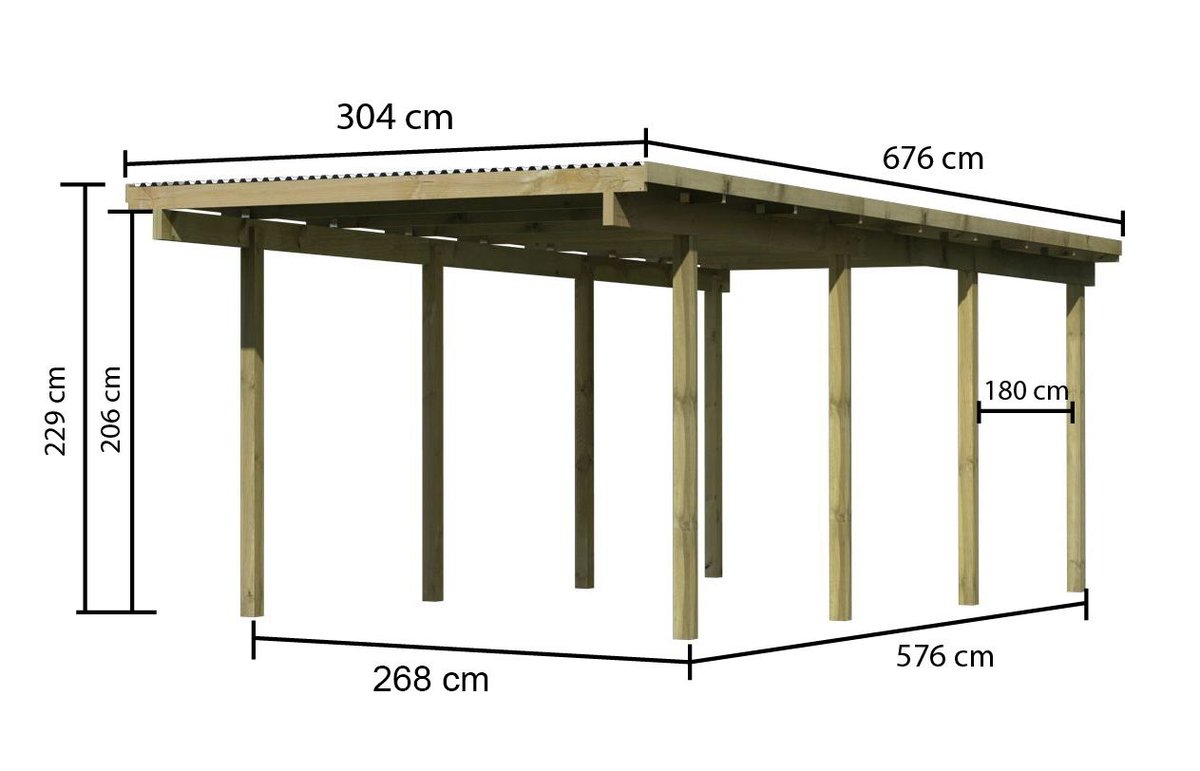 Einzelcarport ECO 2 Variante A, 304x676 cm, kdi