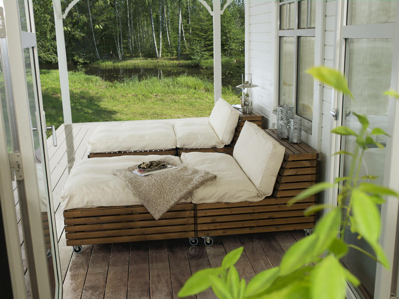 Bara Vara Sessel, Lounge-Modul aus zimtfarbigem Kiefernholz