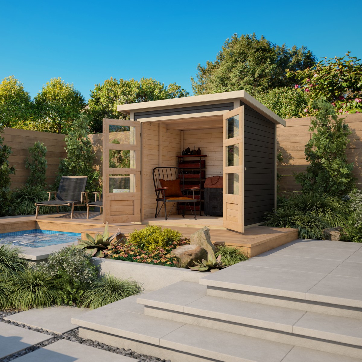 Gartenhaus Stockach 2 - 186x186 cm, 19 mm Holz terragrau, Karibu