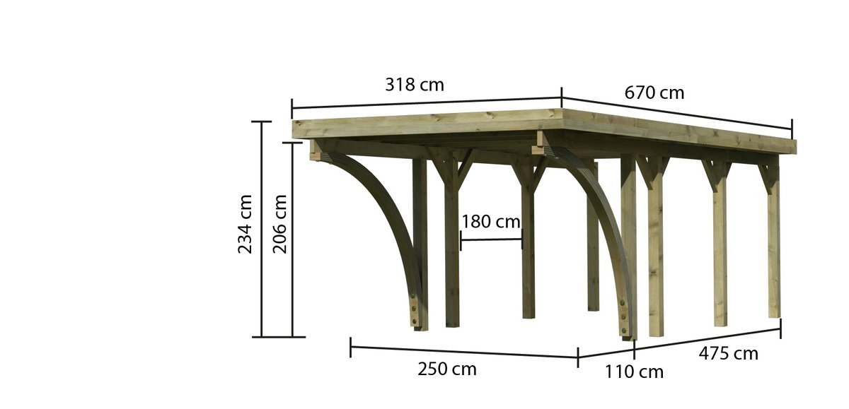 Einzelcarport CLASSIC 2 Variante C - 318x670 cm, kdi mit PVC-Dach