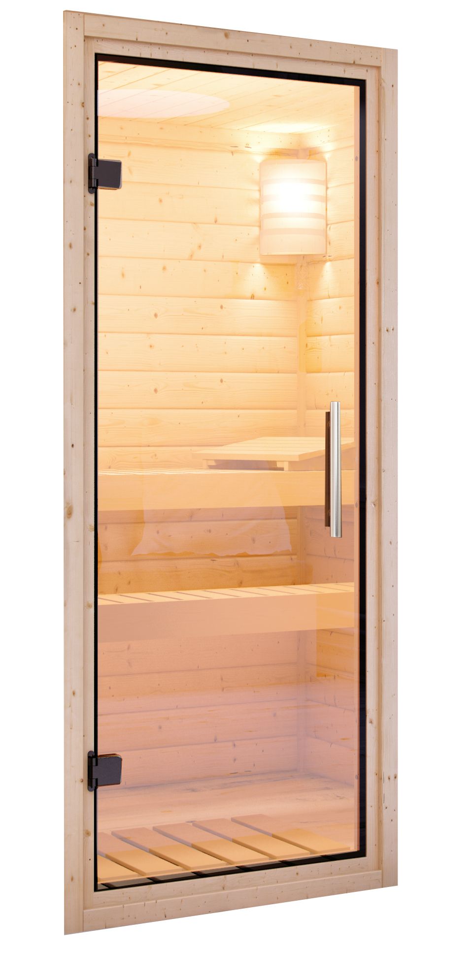 Karibu Plug & Play Sauna Saja - 151x196 cm, 68 mm Systemsauna | Tür Klarglas | ohne Ofen