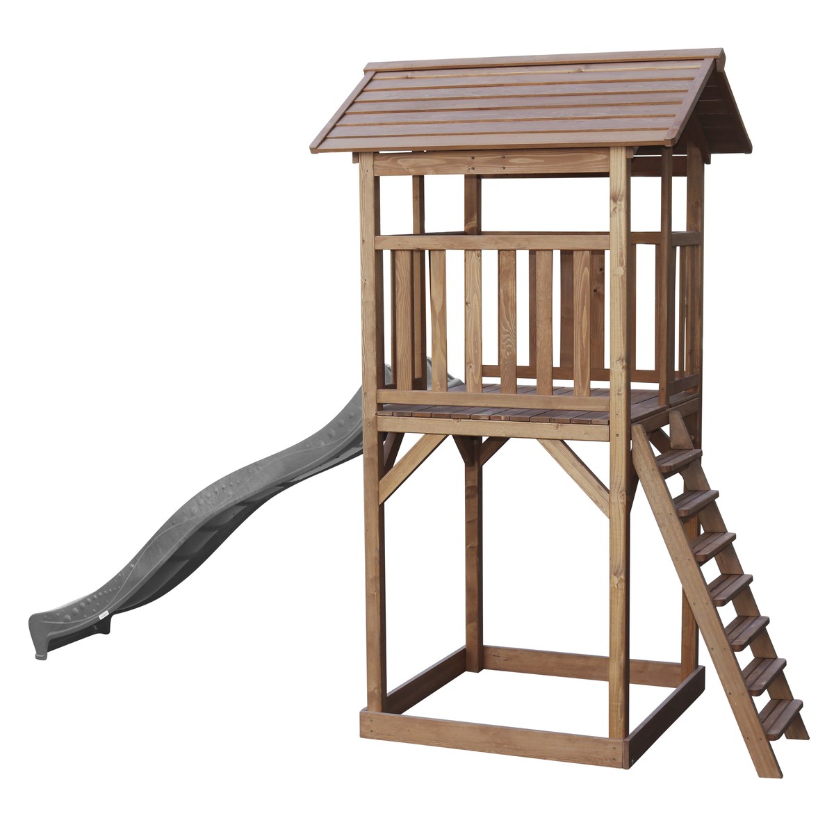 Spielturm Beach Tower Basic braun mit Rutsche grau