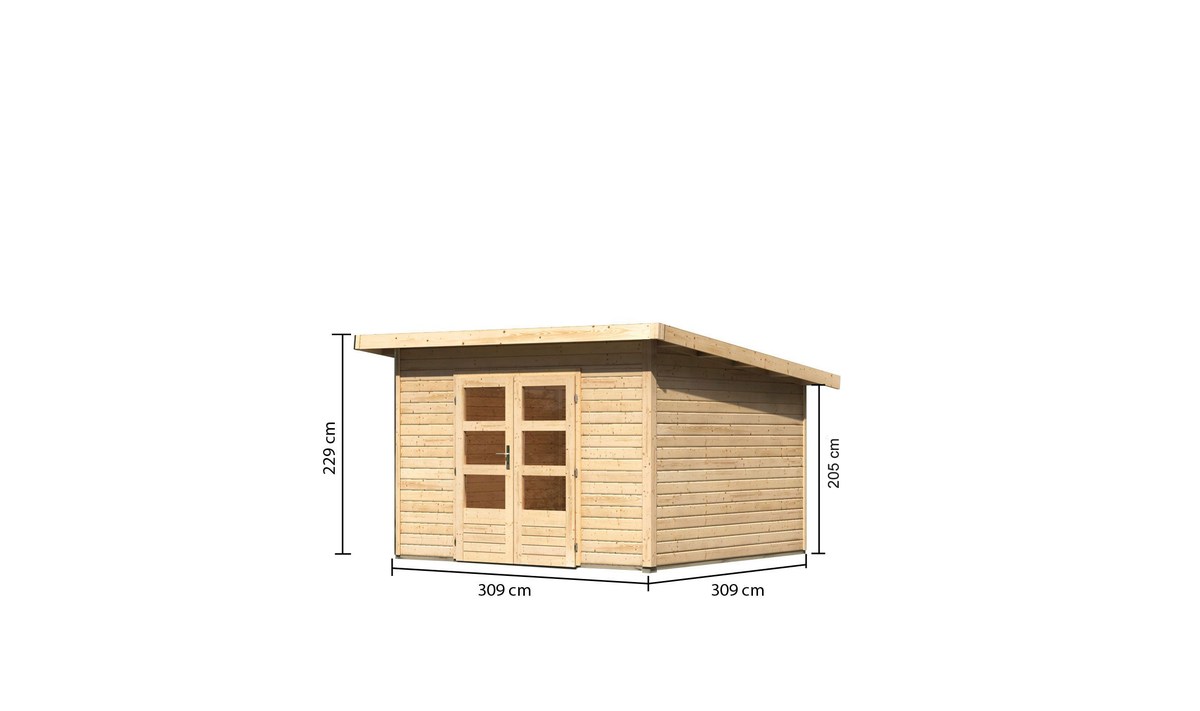 Gartenhaus Northeim 3 - 309x309 cm, 38 mm Holz naturbelassen, Karibu