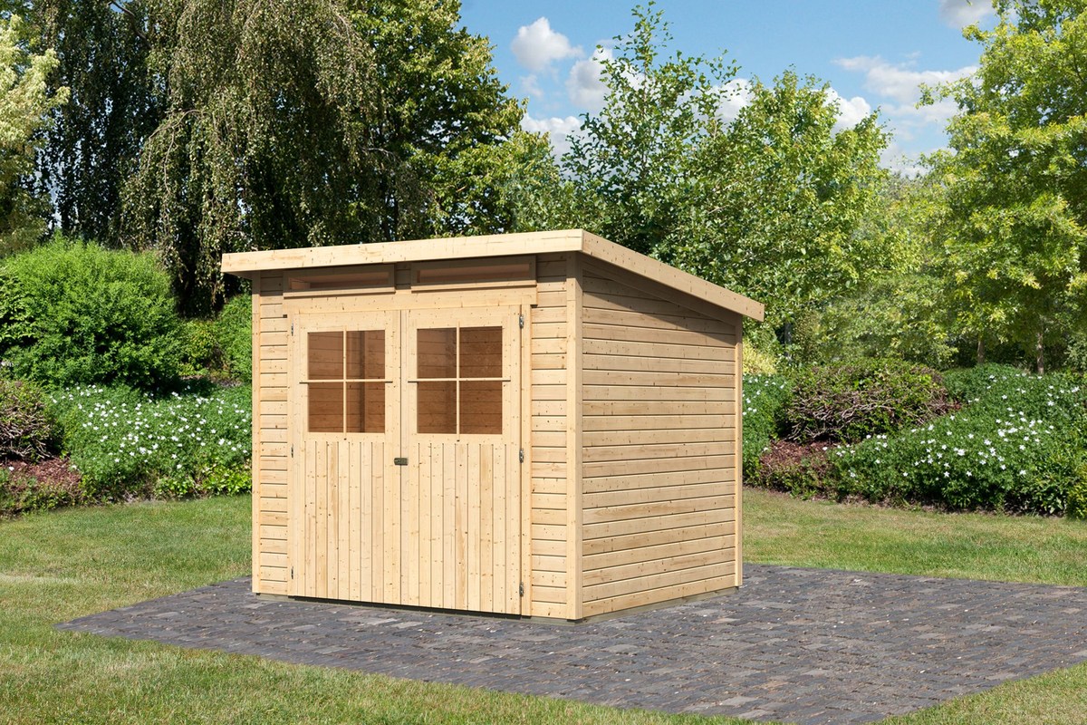 Gartenhaus Glücksburg 4 - 242x217 cm, 19 mm Holz naturbelassen, Karibu