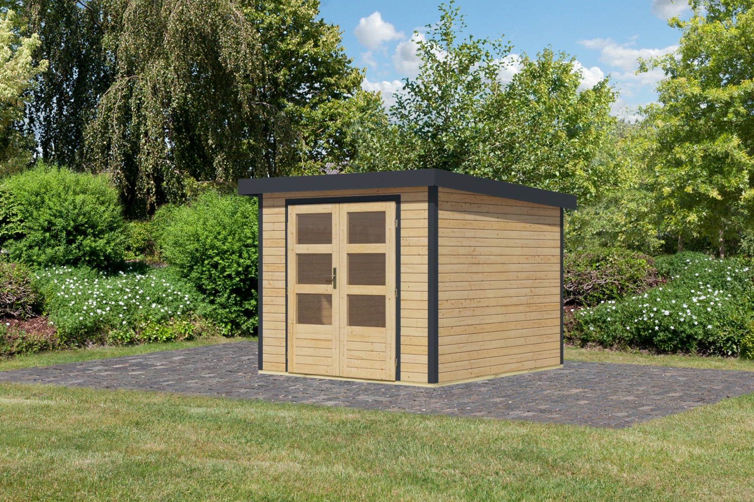 Hybrid-Gartenhaus Jupiter 3,5A - 238x242 cm, 19mm naturbelassen/anthrazit