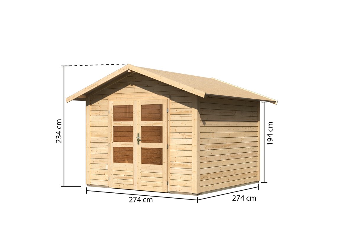 Gartenhaus Talkau 6 - 274x274 cm, 28 mm Holz naturbelassen, Karibu