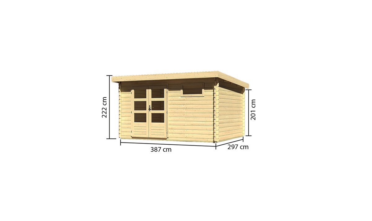 Gartenhaus Bastrup 8 - 387x297 cm, 28 mm Holz naturbelassen, Karibu