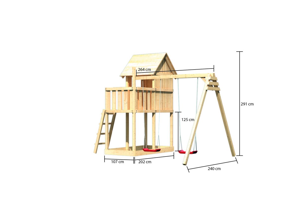 Stelzenhaus Frieda naturbelassen, Set mit Doppelschaukel-Anbau