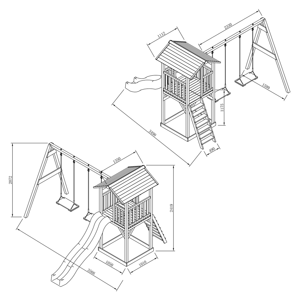 Spielturm Beach Tower Double Swing braun/weiß mit Rutsche grau