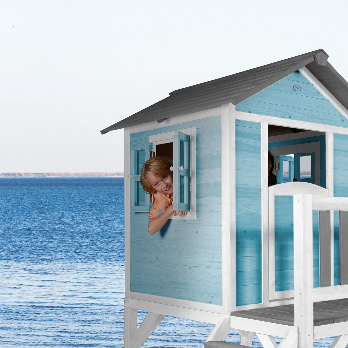AXI Kinderspielhaus Lodge XL karibikblau mit Rutsche limone