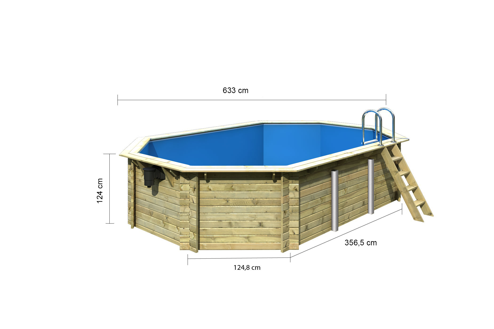 Karibu Pool Modell 4A Classic 400x611 cm, Holz kdi mit blauer Poolfolie