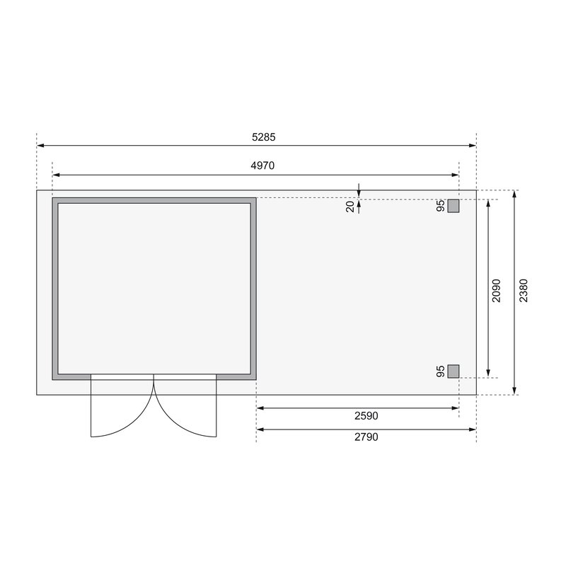 Gartenhaus Kerko 3 - 238 x 213 cm inkl. Anbaudach 2,80 m, 19 mm Holz terragrau, Karibu