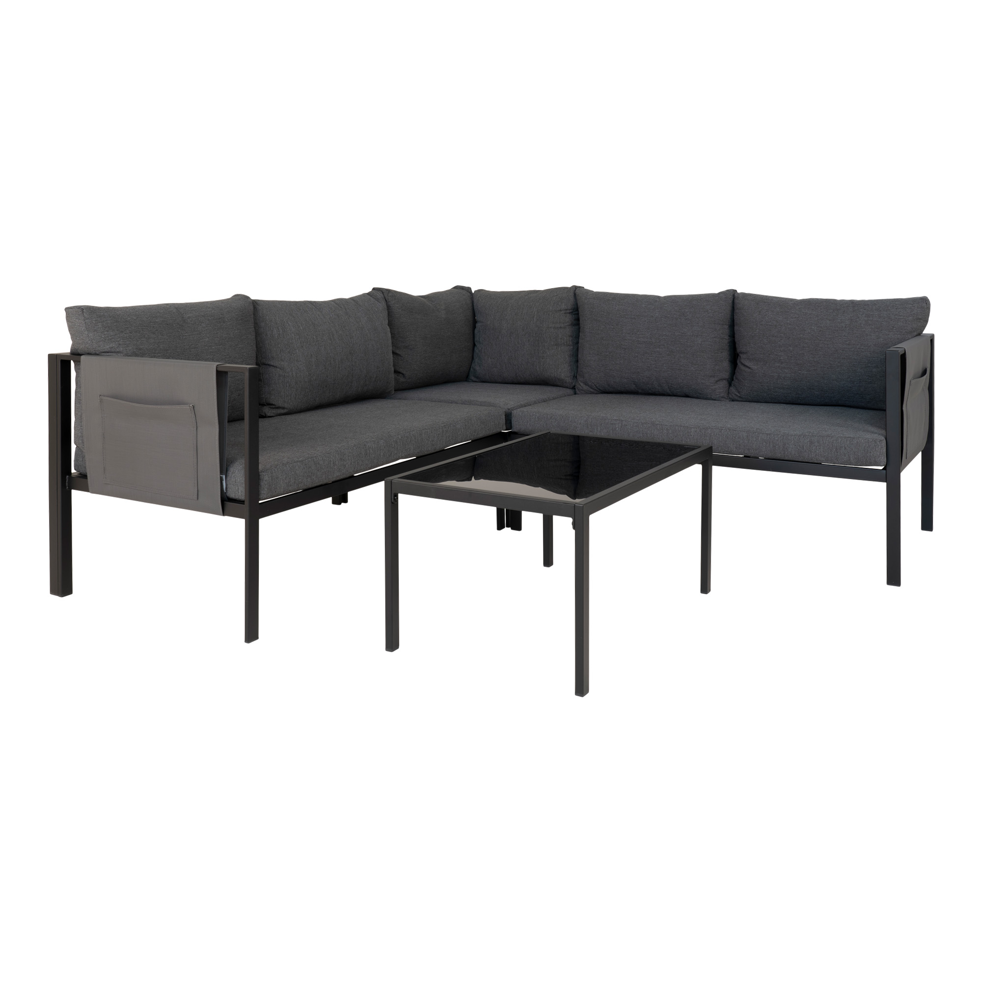 Cannes Lounge Set mit dunkelgrauen Kissen inkl. Couchtisch