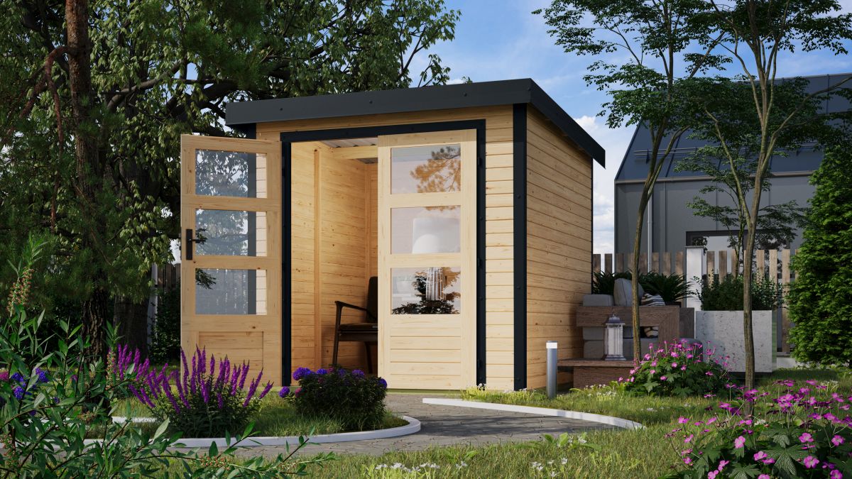 Hybrid-Gartenhaus Jupiter 2A - 209x213 cm, 19mm naturbelassen/anthrazit