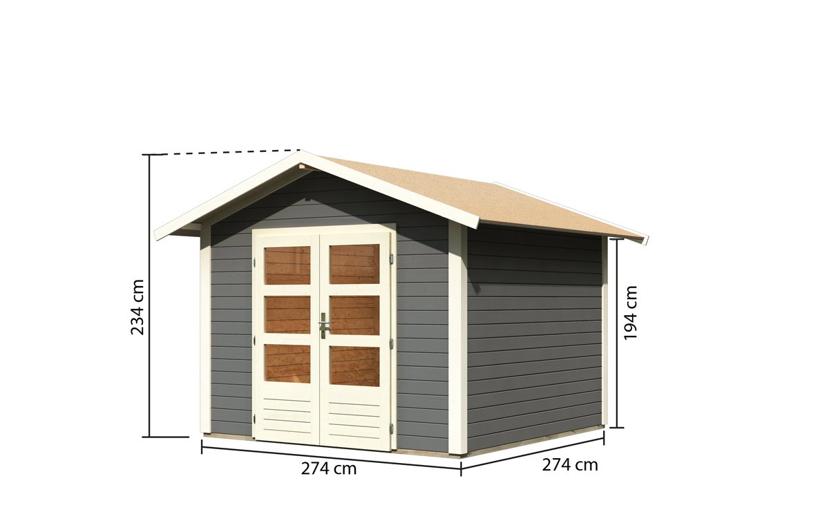 Gartenhaus Talkau 6 - 274x274 cm, 28 mm Holz terragrau, Karibu