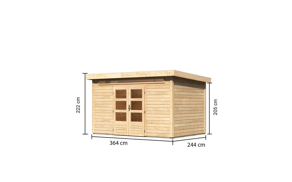 Gartenhaus Kandern 7  - 364x244 cm, 28 mm Holz naturbelassen, Karibu