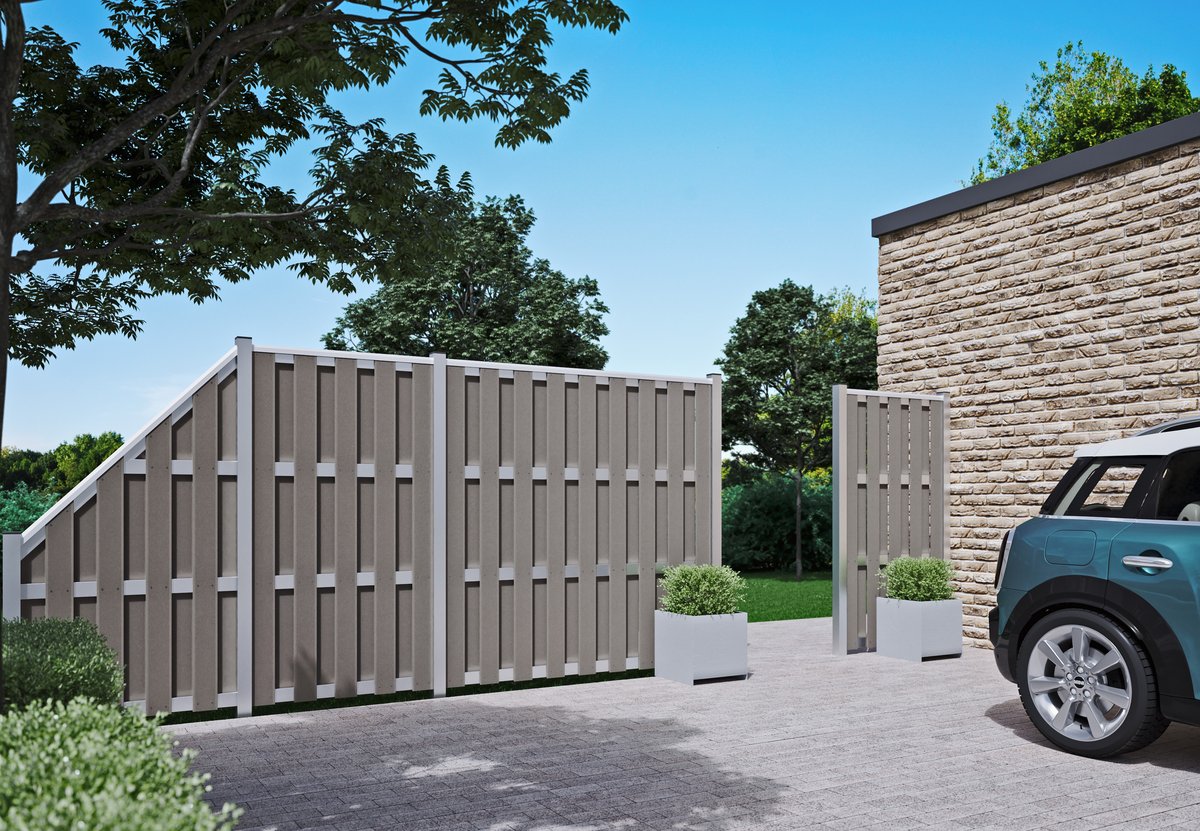 JINANZaunelement grau, 180 x 180 cm, WPCAluSichtschutz 180 x 180