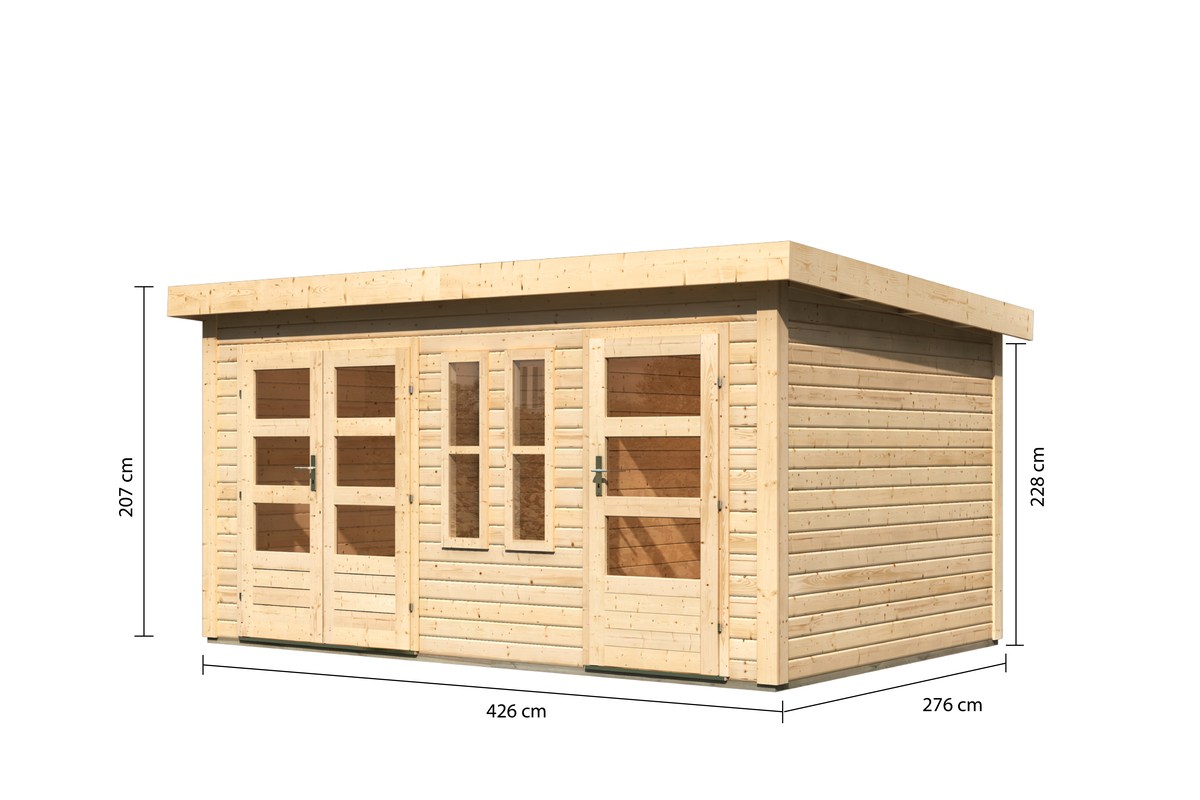 Mittelwandhaus Schönbuch 2 - 426x276 cm, 38 mm Holz naturbelassen, Karibu
