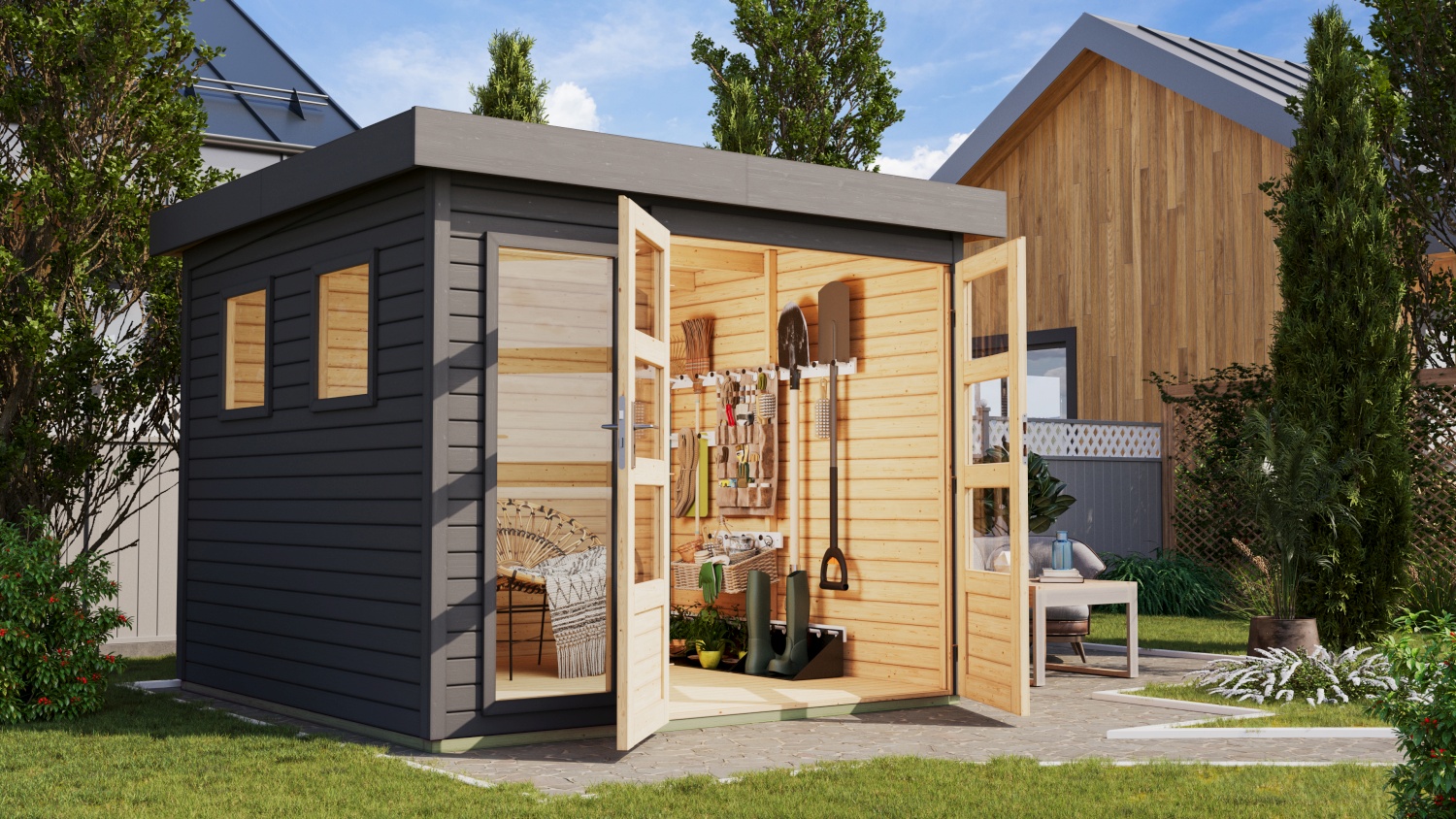 Gartenhaus Lahar 3,5, 242x246 cm, 19 mm Holz terragrau, Karibu