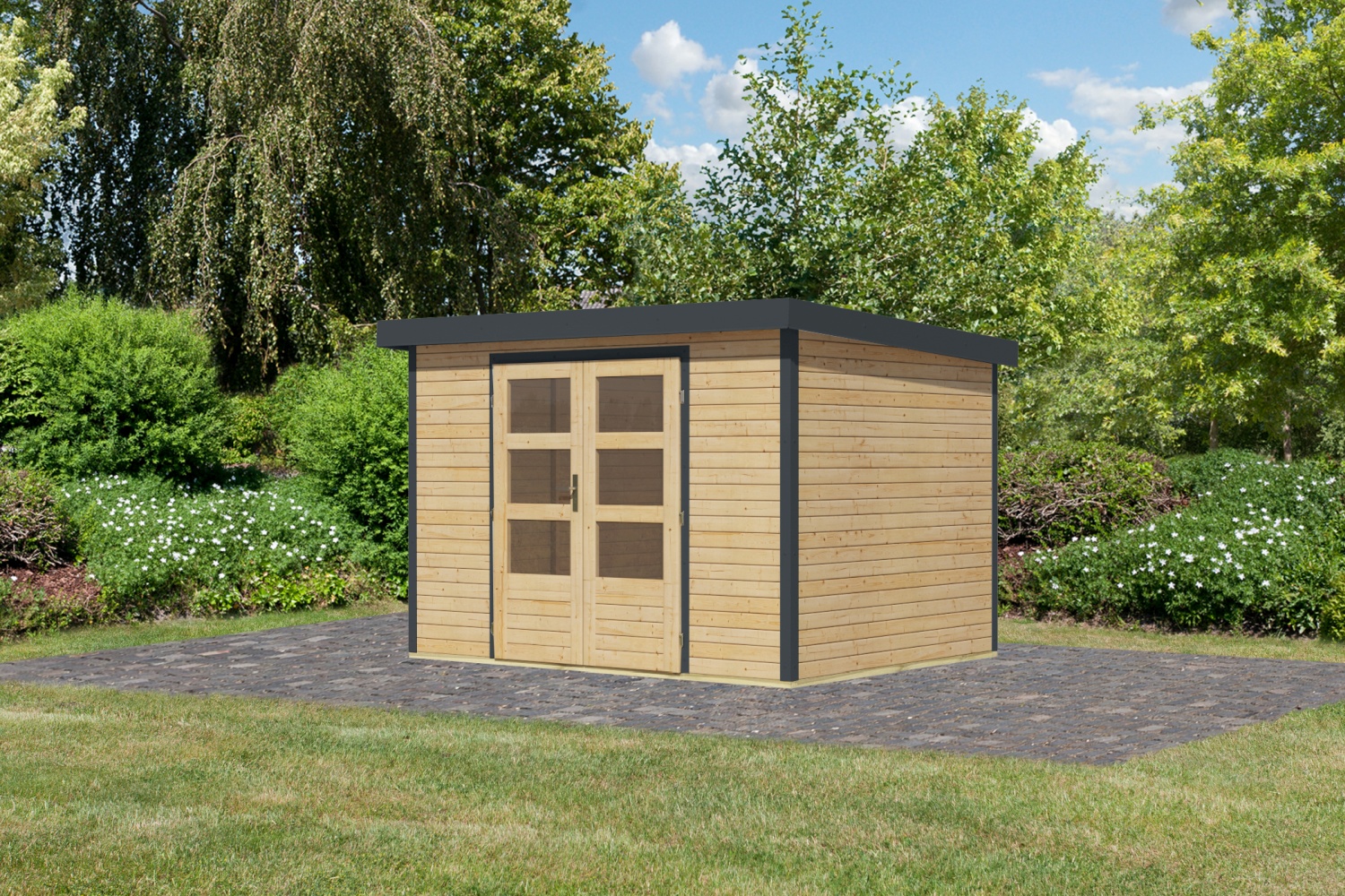 Hybrid-Gartenhaus Jupiter 4A - 298x213 cm, 19mm naturbelassen/anthrazit