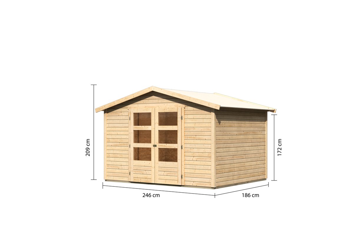 Gartenhaus Amberg 4 - 246x246 cm, 19 mm Holz naturbelassen, Karibu