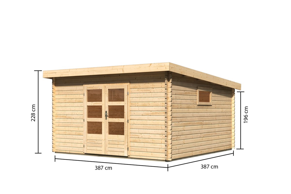 Blockbohlengartenhaus Trittau 6 - 372x372 cm, 38 mm naturbelassen, Karibu