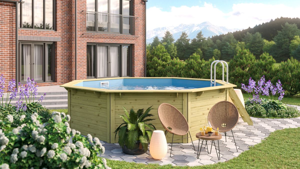 Achteck-Pool X2 470x470 cm Holz kdi, Set mit Filter+Skimmer, Karibu