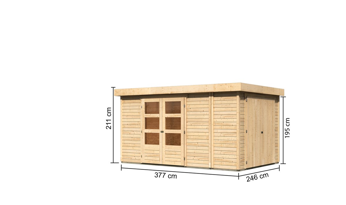Gartenhaus Retola 6, 377x246 cm mit Anbauschrank, 19 mm Holz naturbelassen, Karibu
