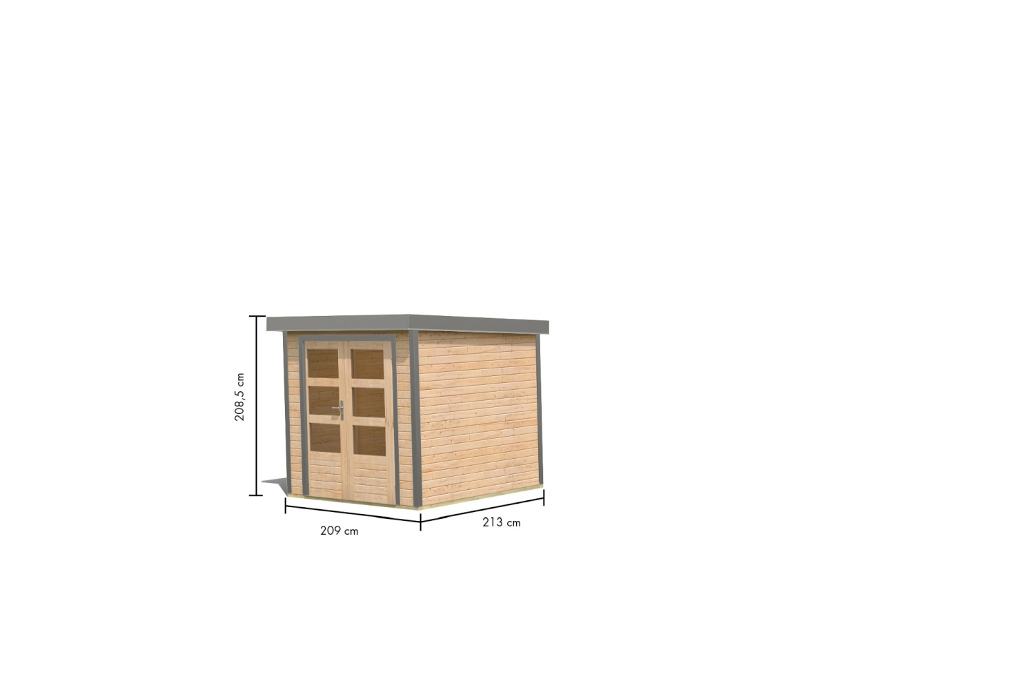 Hybrid-Gartenhaus Jupiter 2B - 209x213 cm, 19mm naturbelassen/graualuminium