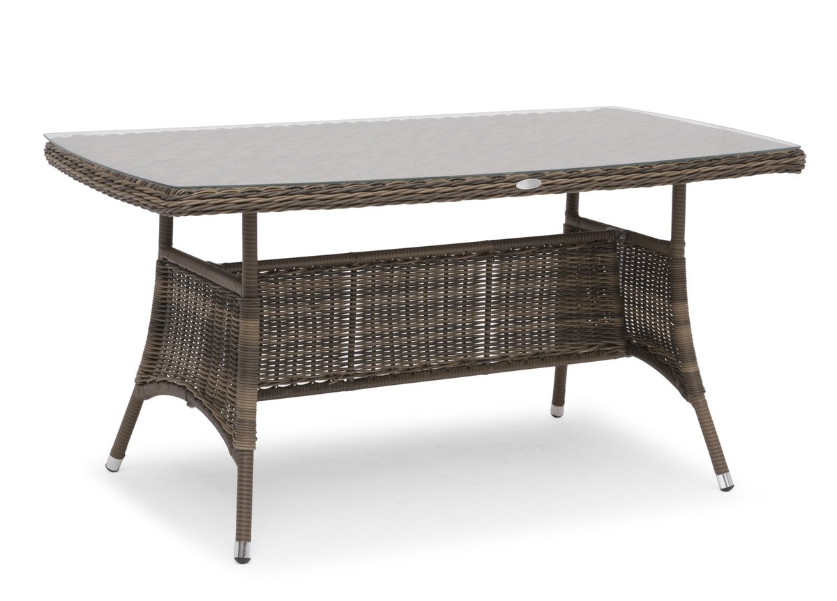 Hampton Loungetisch Polyrattan Naturoptik braun mit Glasplatte