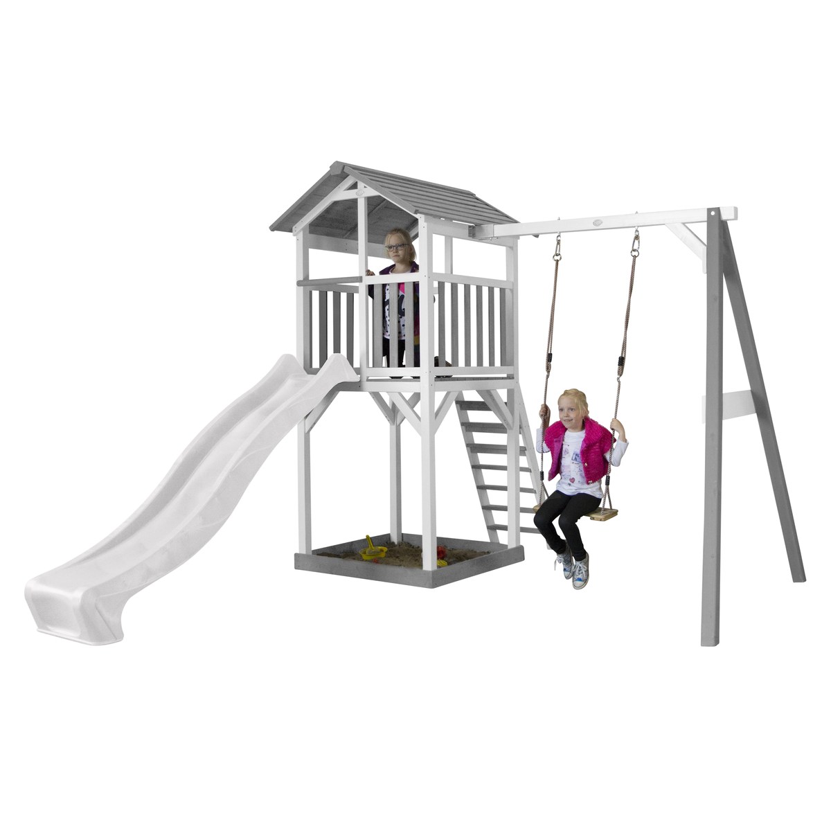 Spielturm Beach Tower Swing grau/weiß mit Rutsche weiß