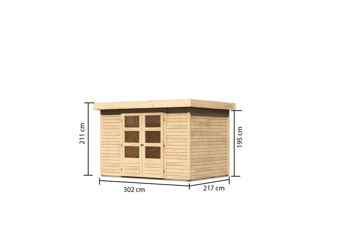 Gartenhaus Askola 4 - 302x217 cm, 19 mm Holz naturbelassen, Karibu