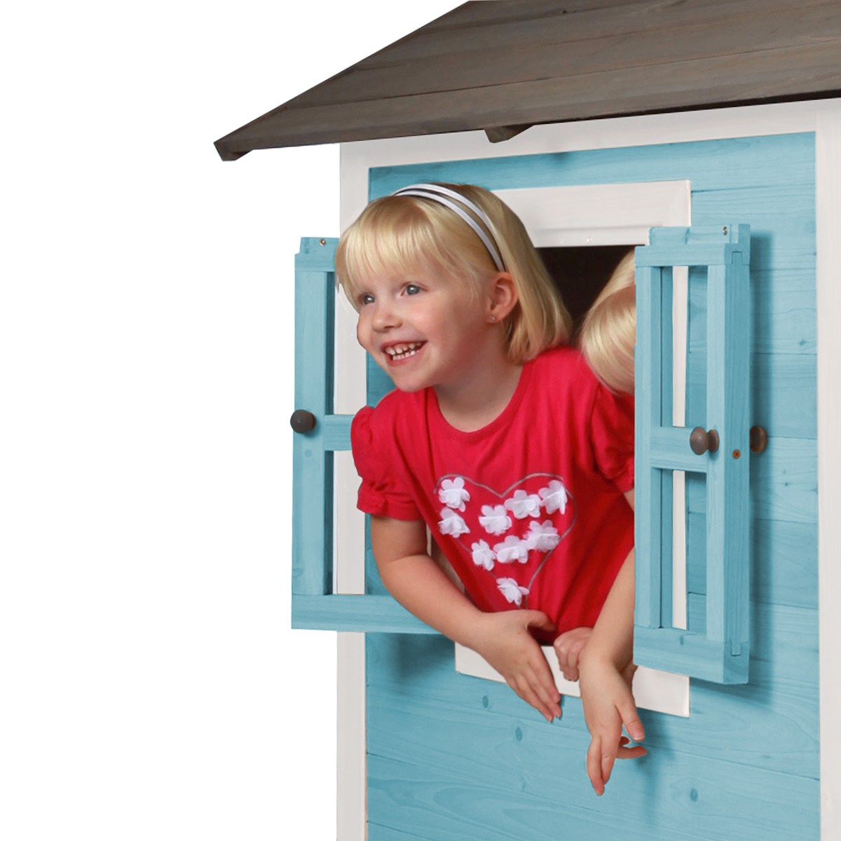 AXI Kinderspielhaus Lodge XL karibikblau mit Rutsche limone